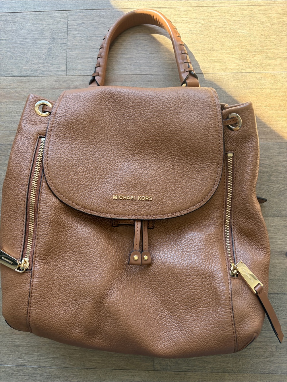 Michael Kors Tan Pebbled Leather Backpack Satchel